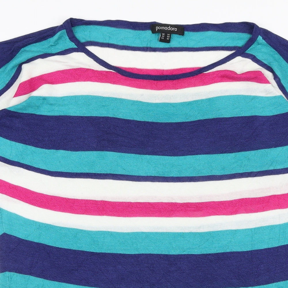 Pomodoro Womens Multicoloured Boat Neck Striped Viscose Pullover Jumper Size 14