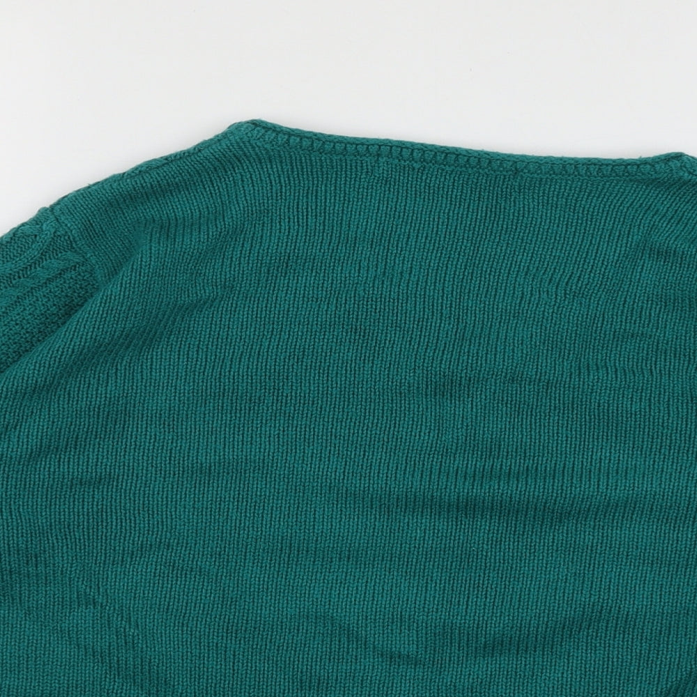 ISLE Womens Green V-Neck  Acrylic Pullover Jumper Size M