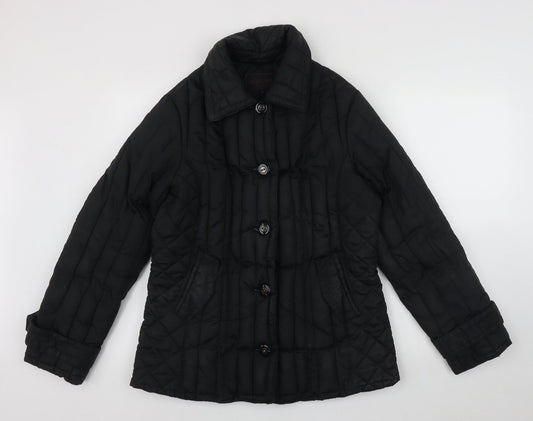 Per Una Womens Black   Quilted Coat Size M  Button - Fake pockets