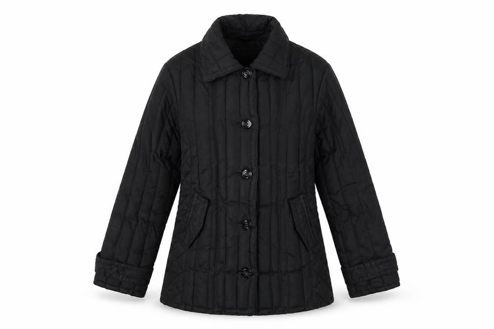 Per Una Womens Black   Quilted Coat Size M  Button - Fake pockets