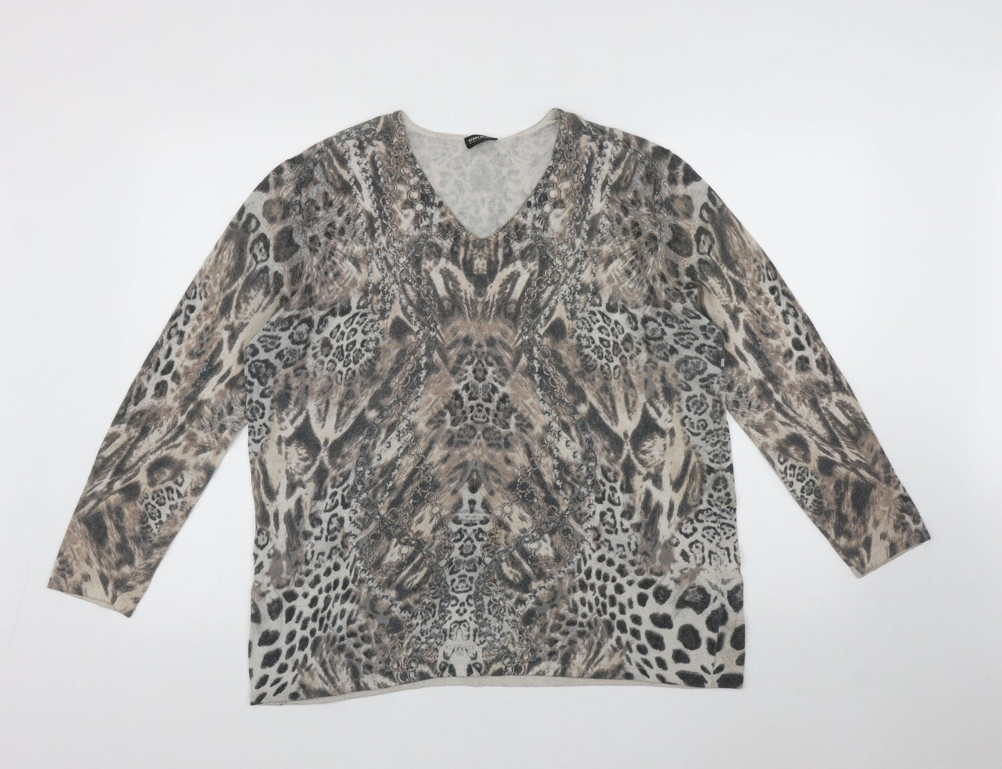 Gerry Weber Womens Multicoloured Animal Print Polyester Basic Blouse One Size V-Neck