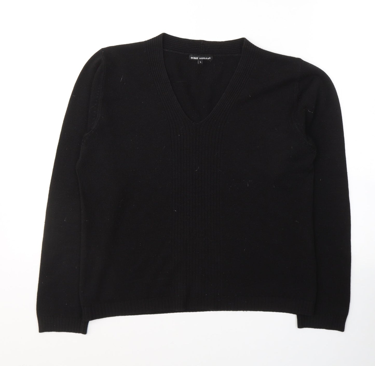 Debbie Morgan Womens Black V-Neck  Acrylic Pullover Jumper Size L