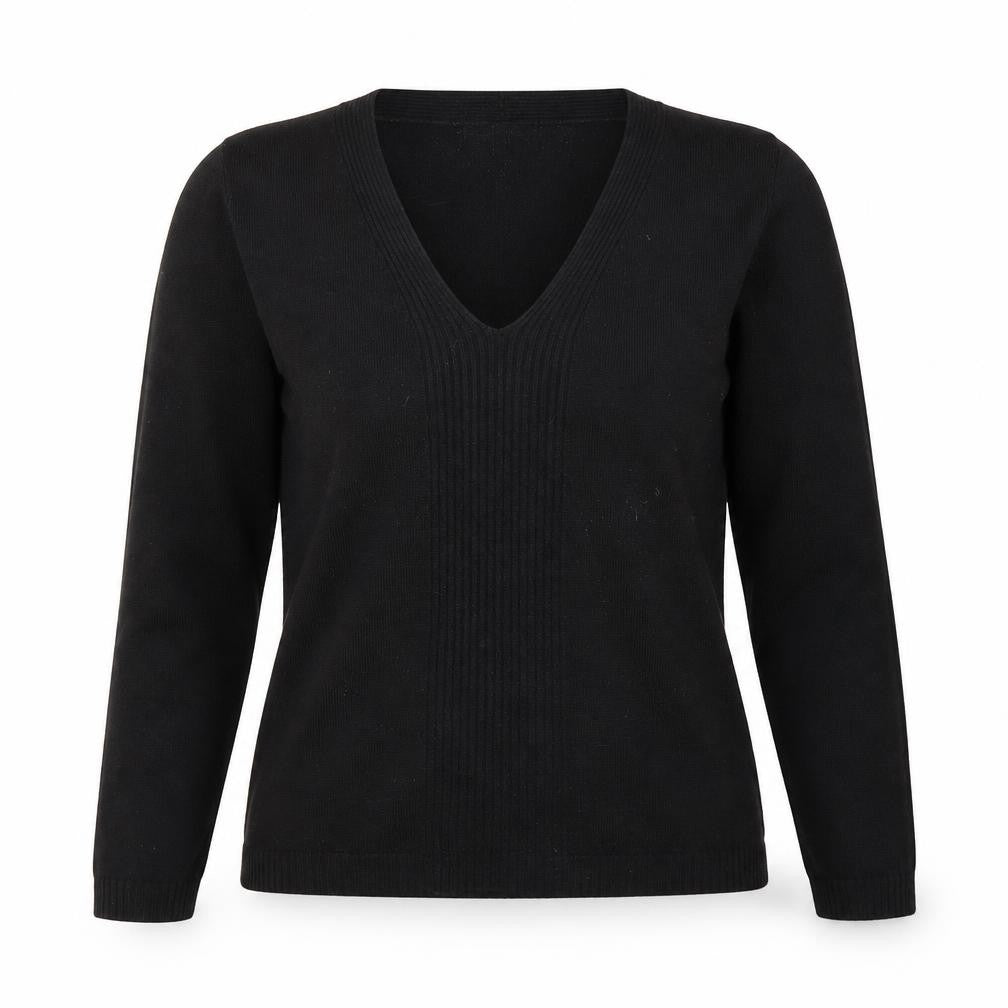 Debbie Morgan Womens Black V-Neck  Acrylic Pullover Jumper Size L