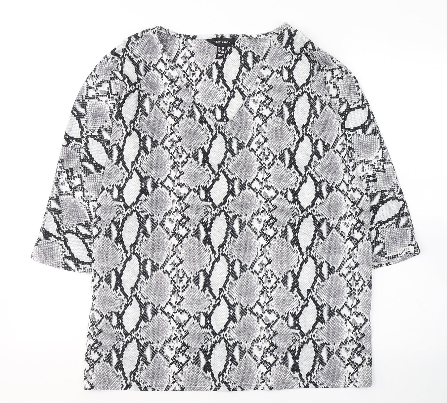 New Look Womens Grey Animal Print Polyester Tunic Blouse Size 10 V-Neck