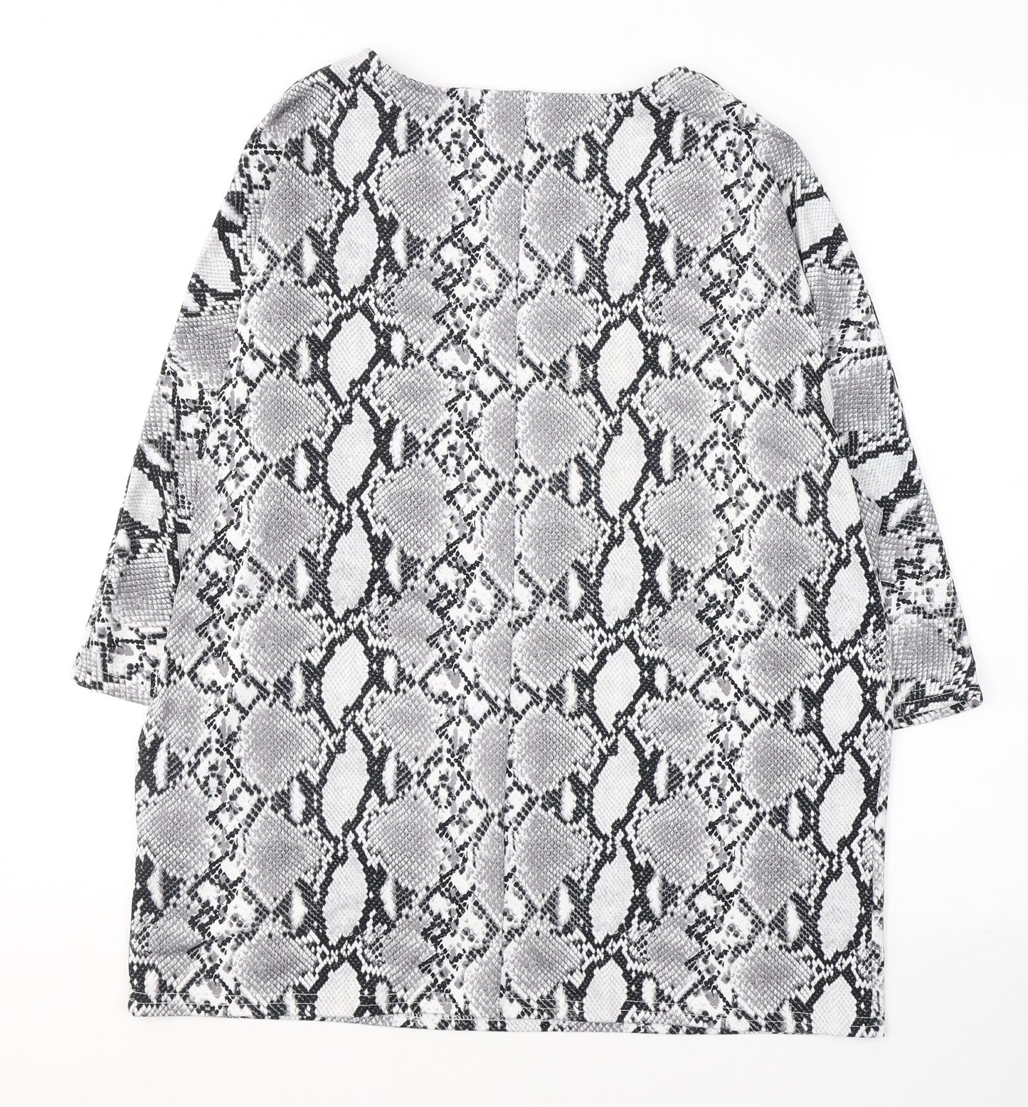 New Look Womens Grey Animal Print Polyester Tunic Blouse Size 10 V-Neck