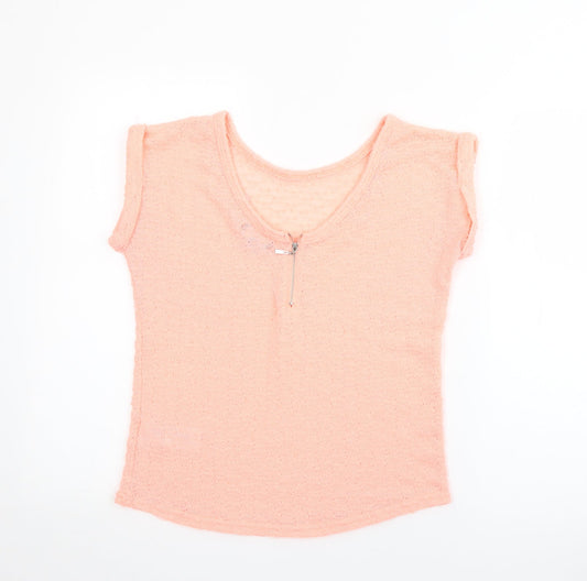 New Look Womens Pink  Polyester Basic T-Shirt Size 8 Round Neck