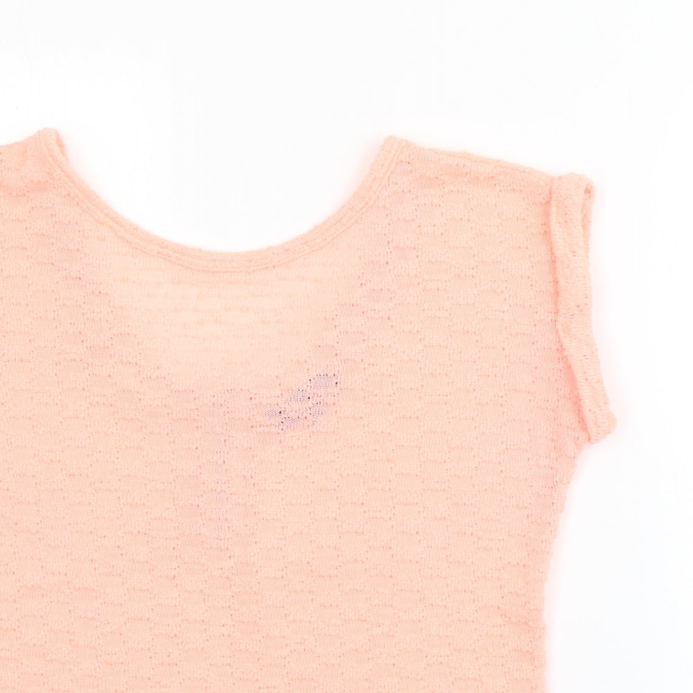 New Look Womens Pink  Polyester Basic T-Shirt Size 8 Round Neck