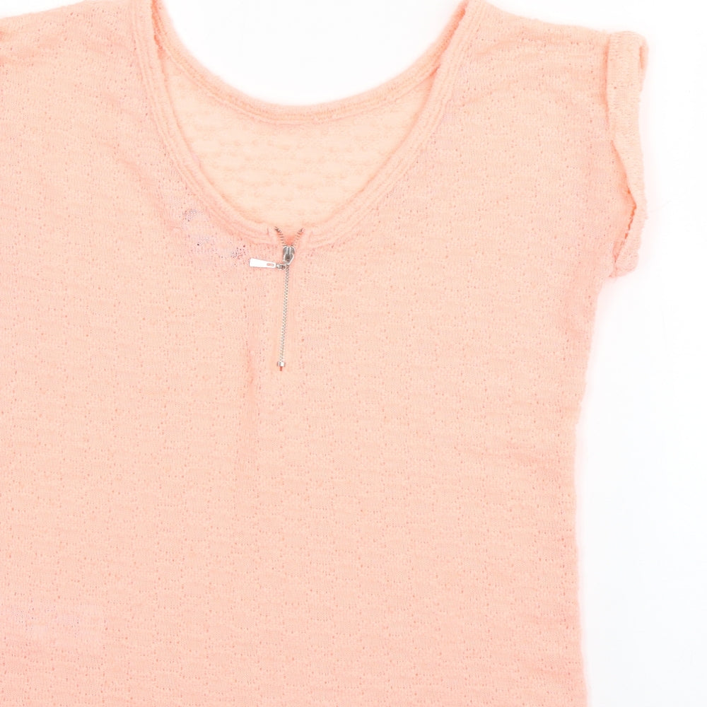 New Look Womens Pink  Polyester Basic T-Shirt Size 8 Round Neck