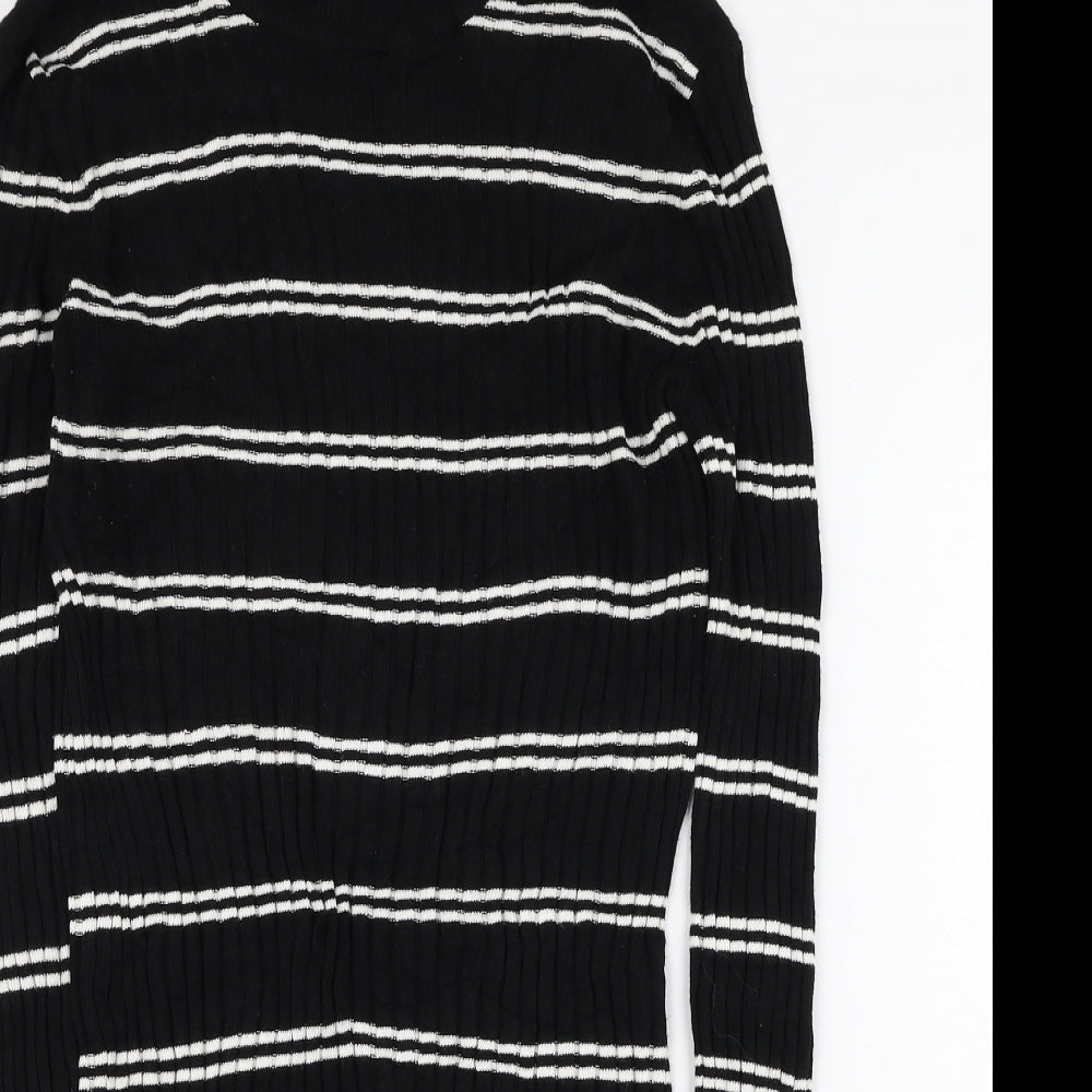 H&M Womens Black Round Neck Striped Acrylic Pullover Jumper Size S