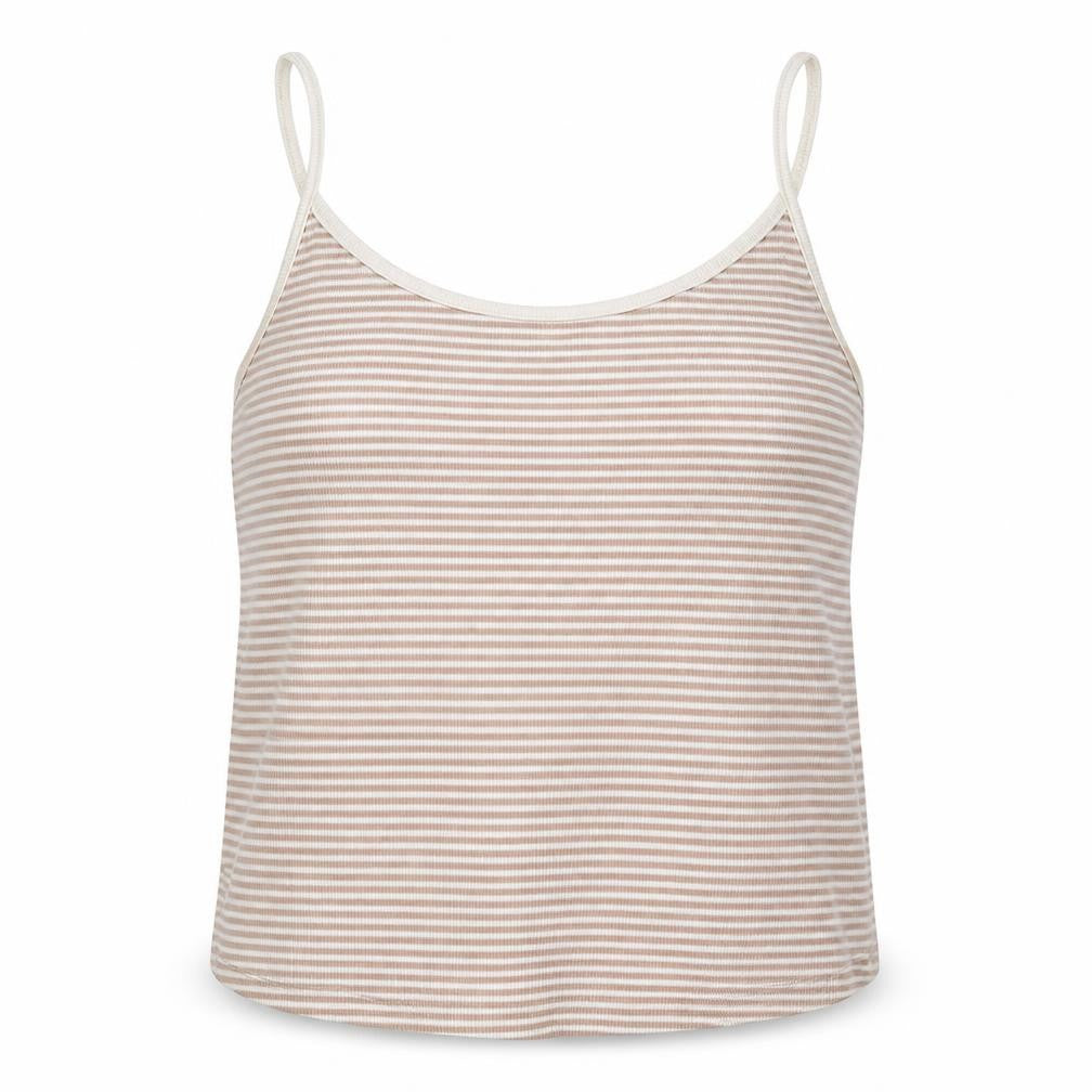 New Look Womens Beige Striped Cotton Camisole Tank Size 18 Round Neck - Cropped