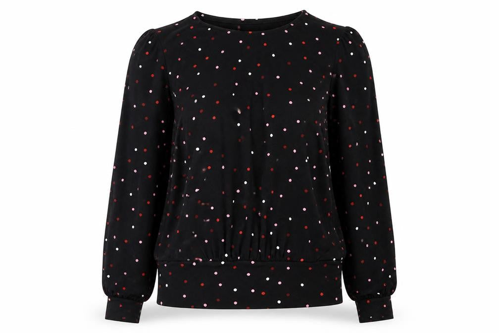 Warehouse Womens Black Polka Dot Polyester Basic Blouse Size 8 Crew Neck