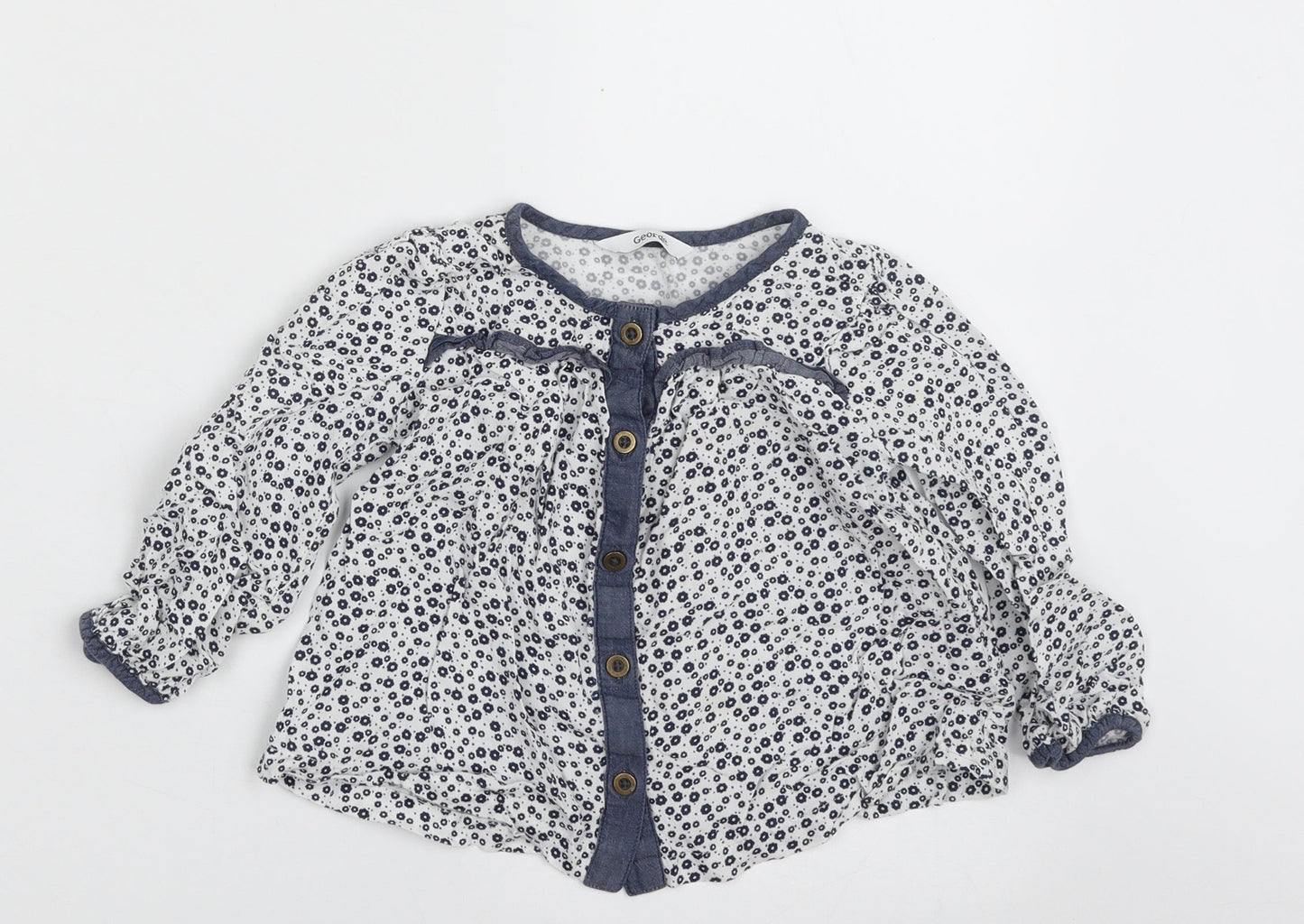 George Girls White Floral 100% Viscose Basic Button-Up Size 2-3 Years Round Neck Button