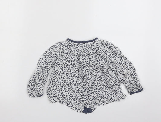 George Girls White Floral 100% Viscose Basic Button-Up Size 2-3 Years Round Neck Button