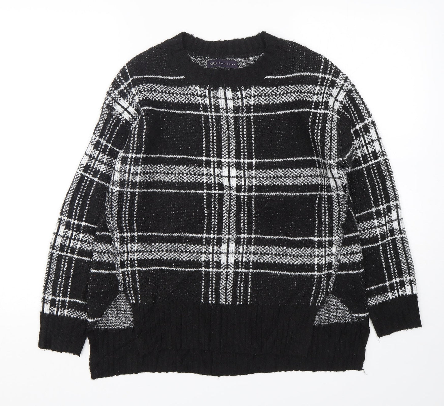 Marks and Spencer Womens Multicoloured Round Neck Plaid Acrylic Pullover Jumper Size S