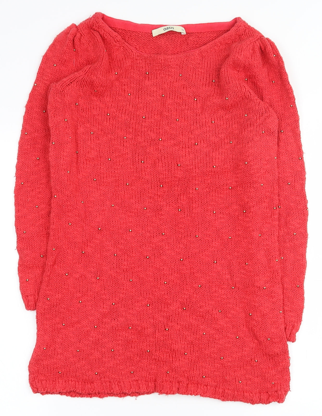 Oasis Womens Red Round Neck  100% Cotton Pullover Jumper Size XS