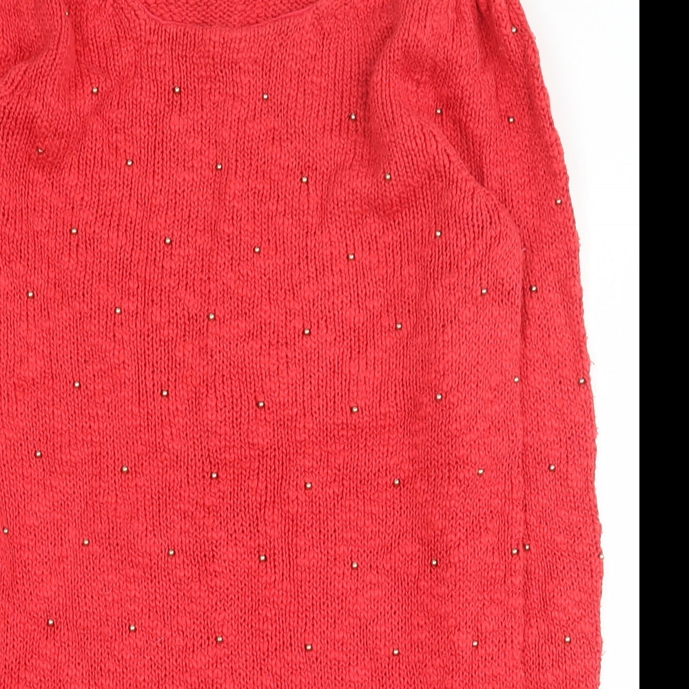 Oasis Womens Red Round Neck  100% Cotton Pullover Jumper Size XS