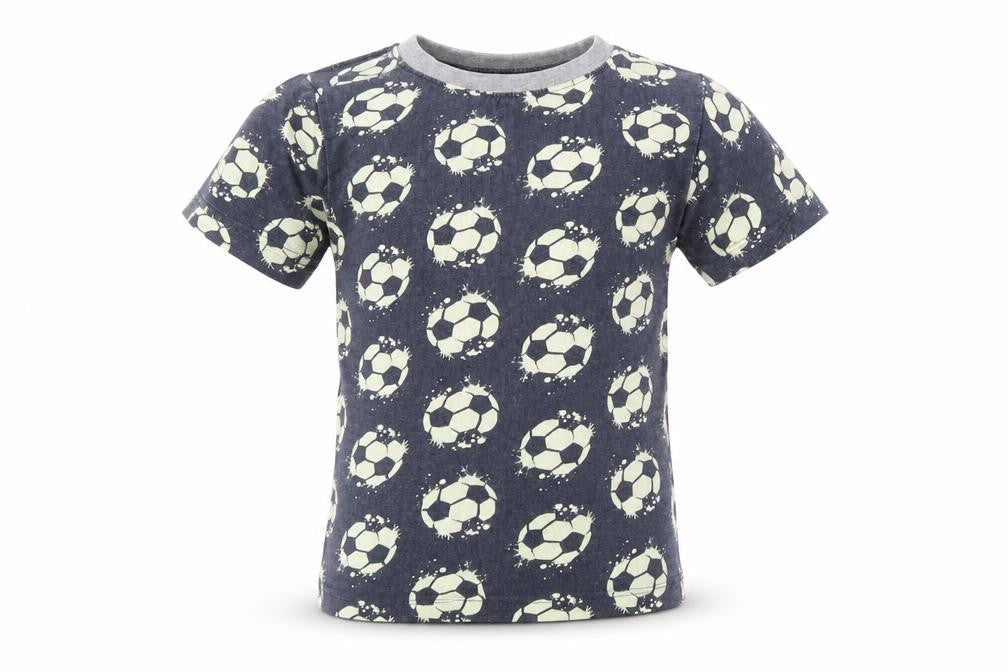 Kids Boys Blue Geometric Cotton Basic T-Shirt Size 6-7 Years Round Neck  - FOOTBALL