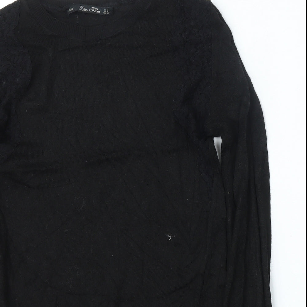 Lara Knit Womens Black Round Neck  Polyester Pullover Jumper Size M