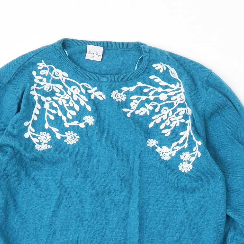 Stock Shop Womens Blue Round Neck  Polyester Pullover Jumper Size M