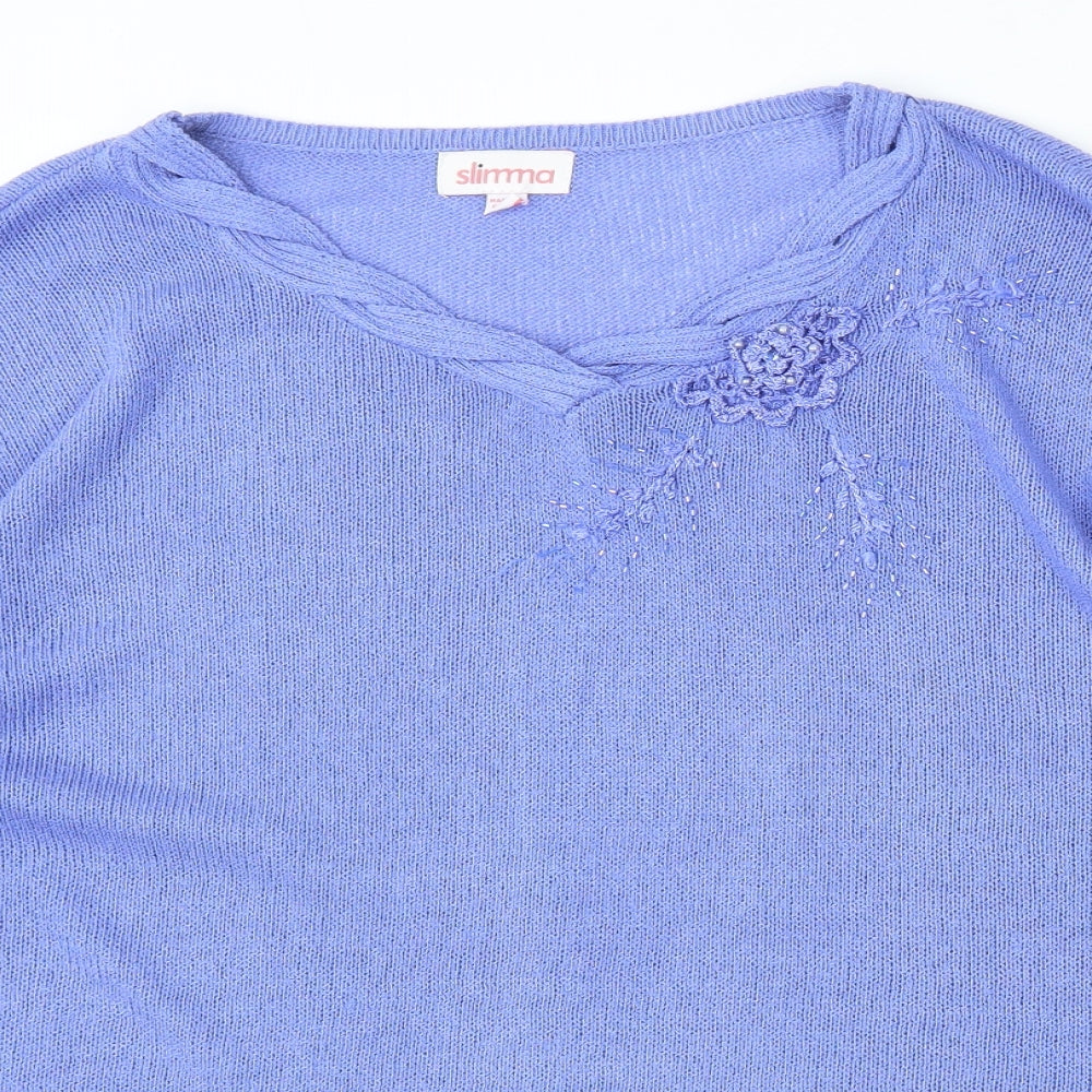 Slimma Womens Purple Round Neck  Acrylic Pullover Jumper Size 16