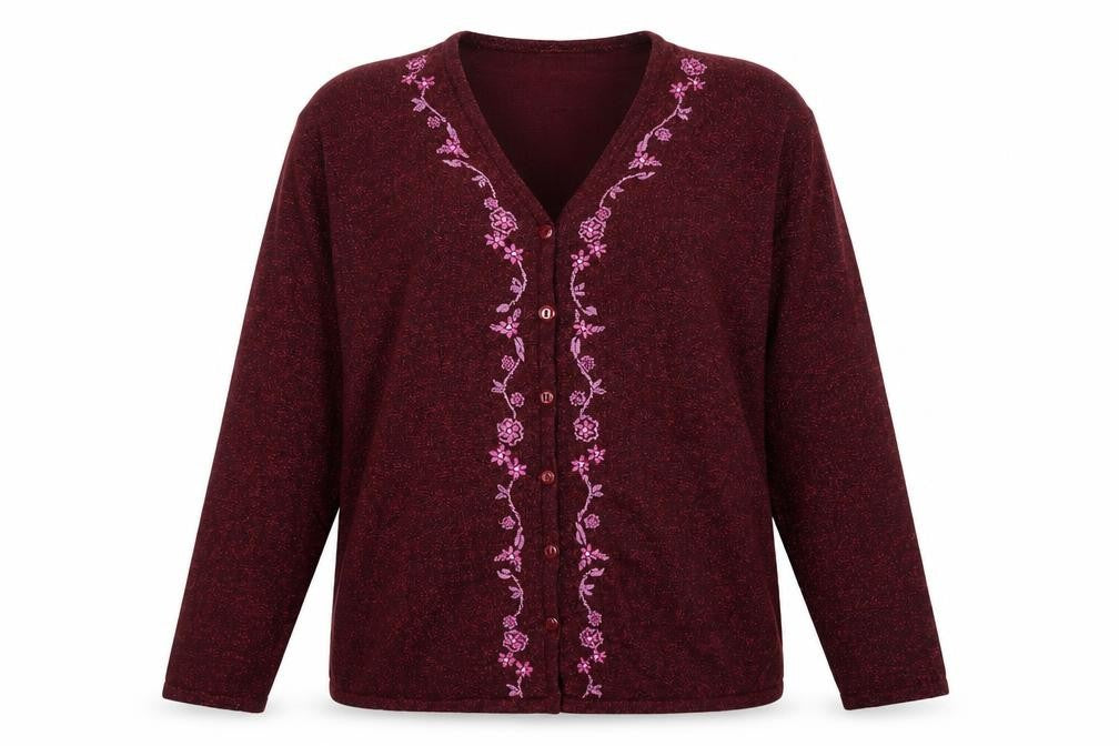 Portraits Womens Red V-Neck Floral Acrylic Cardigan Jumper Size S