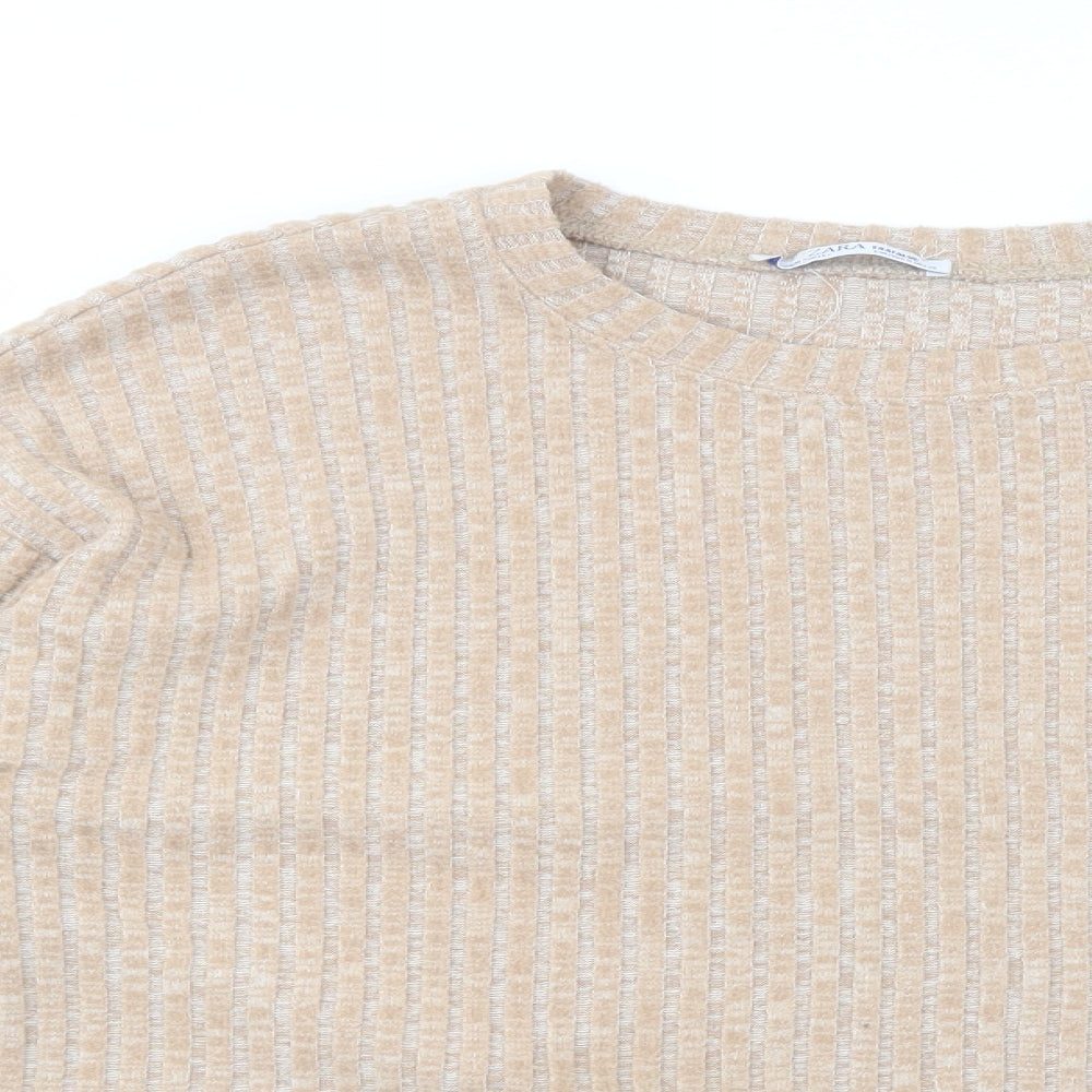 Zara Womens Beige Boat Neck  Polyester Pullover Jumper Size S