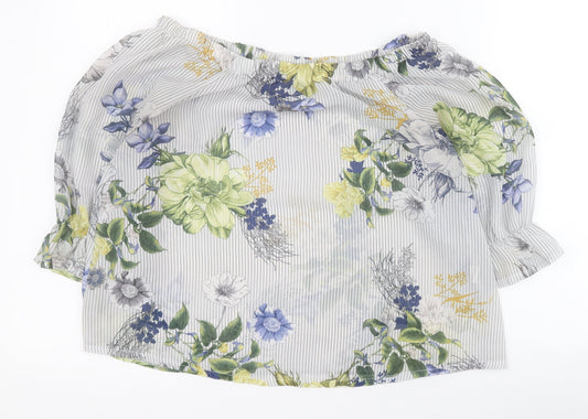Innocence Womens White Floral Polyester Basic Blouse Size 12 Off the Shoulder