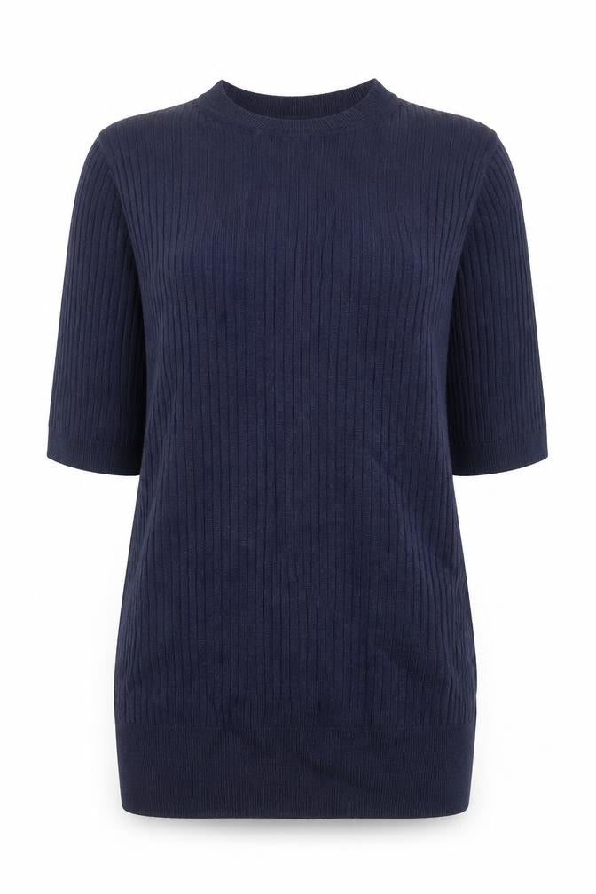 Marks and Spencer Womens Blue Crew Neck  Viscose Pullover Jumper Size 6   - Ribbed