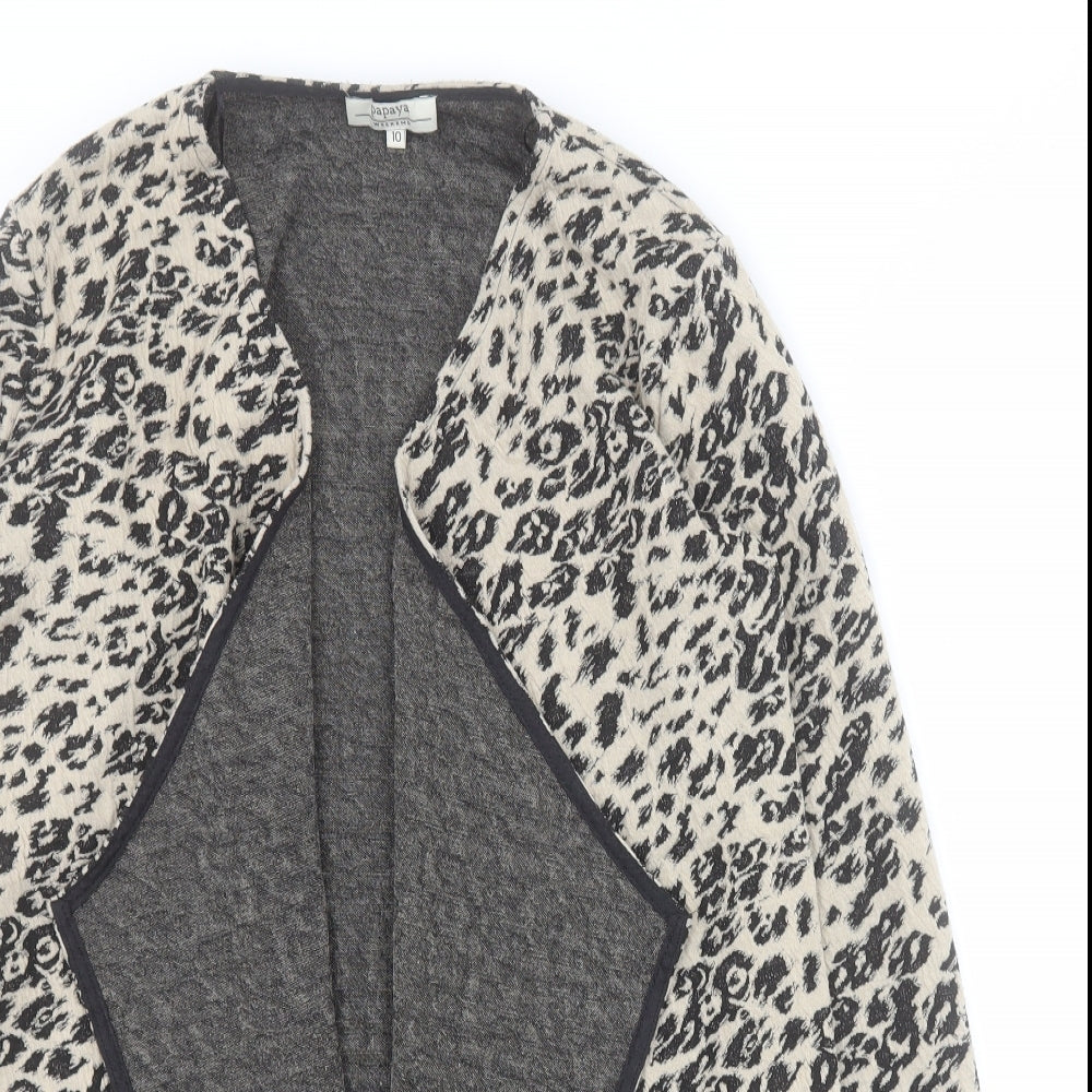 Matalan Womens Beige V-Neck Animal Print Polyester Cardigan Jumper Size 10