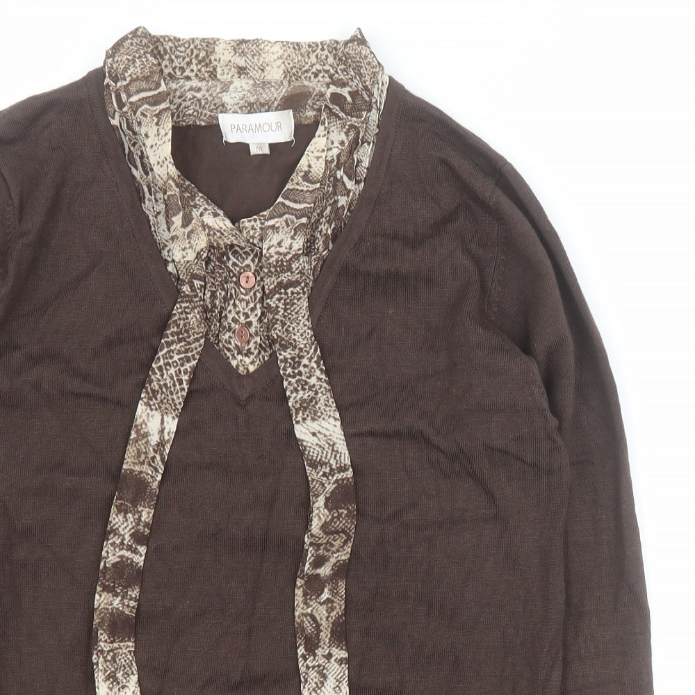 Paramour Womens Brown V-Neck  Viscose Pullover Jumper Size M