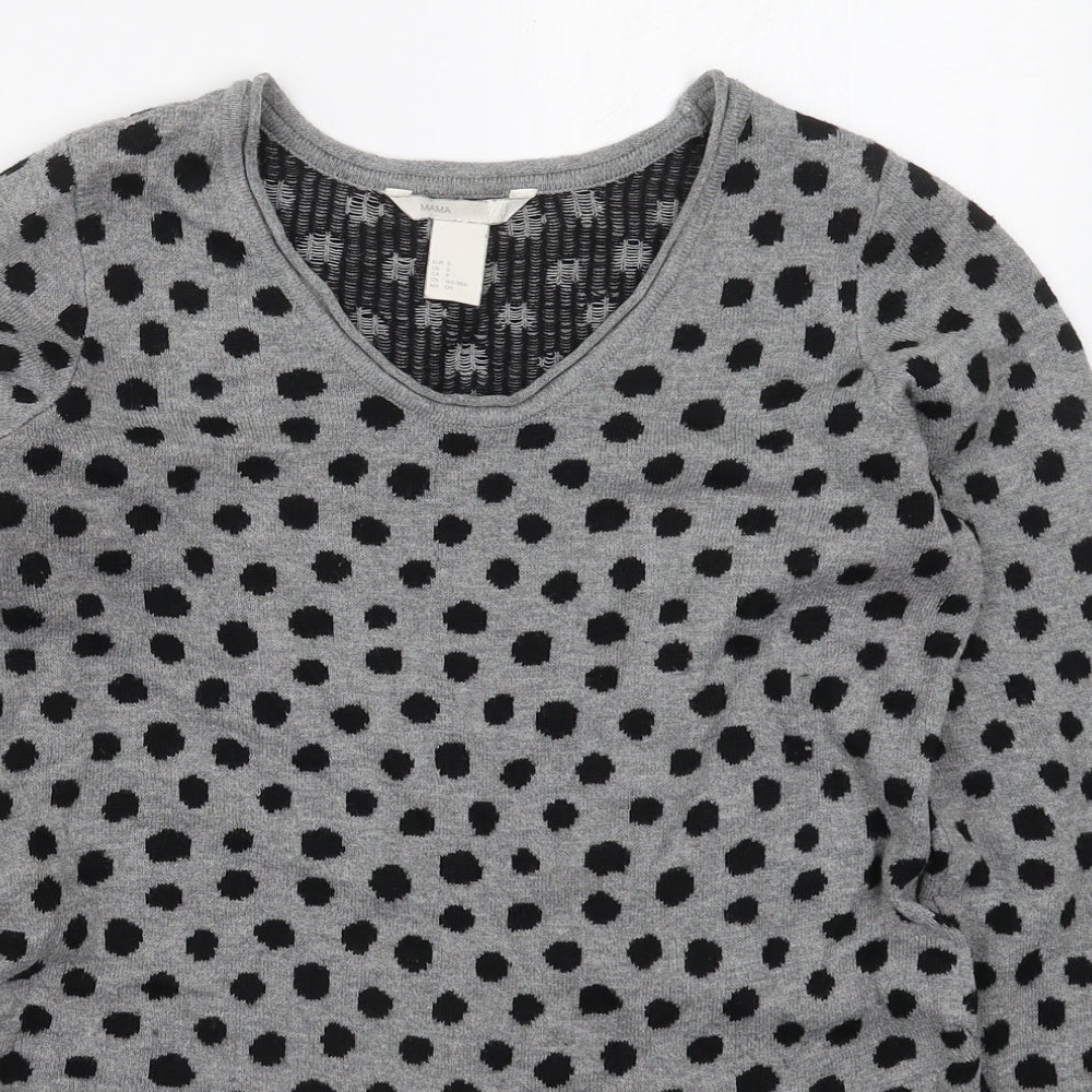 H&M Womens Grey Round Neck Polka Dot Polyester Pullover Jumper Size S