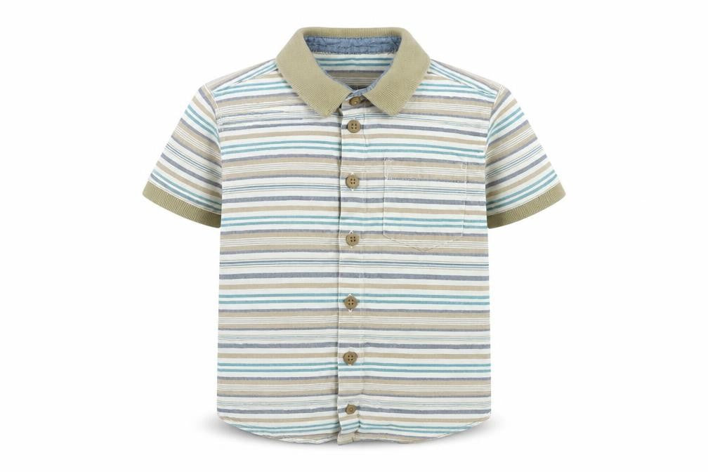 Matalan Boys Brown Striped Cotton Basic Button-Up Size 4-5 Years Collared Button