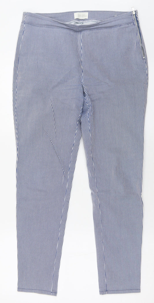 Savida Womens Blue Striped Cotton Trousers  Size 12 L28 in Regular Zip