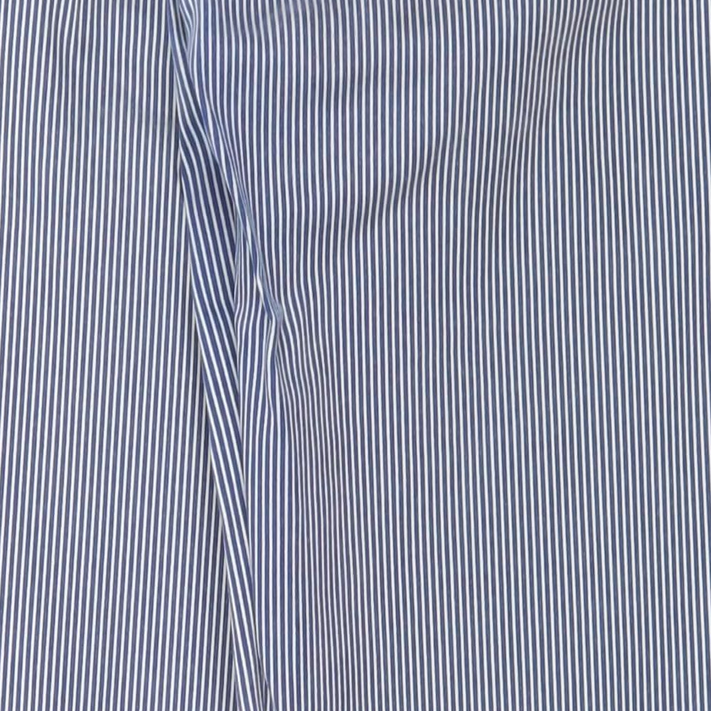 Savida Womens Blue Striped Cotton Trousers  Size 12 L28 in Regular Zip