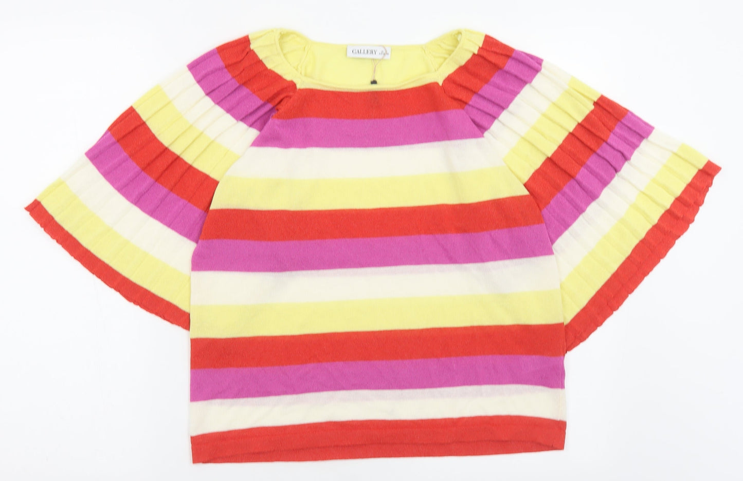 Gallery Womens Multicoloured Striped Viscose Basic T-Shirt Size S Square Neck