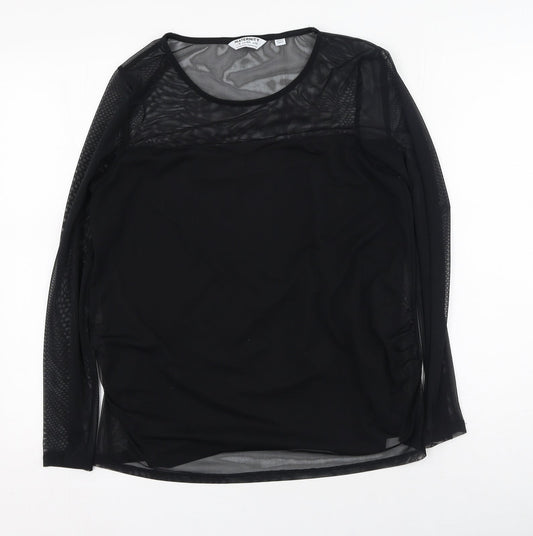 Dorothy Perkins Womens Black  Elastane Basic Blouse Size 12 Round Neck