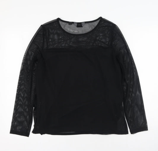 Dorothy Perkins Womens Black  Elastane Basic Blouse Size 12 Round Neck