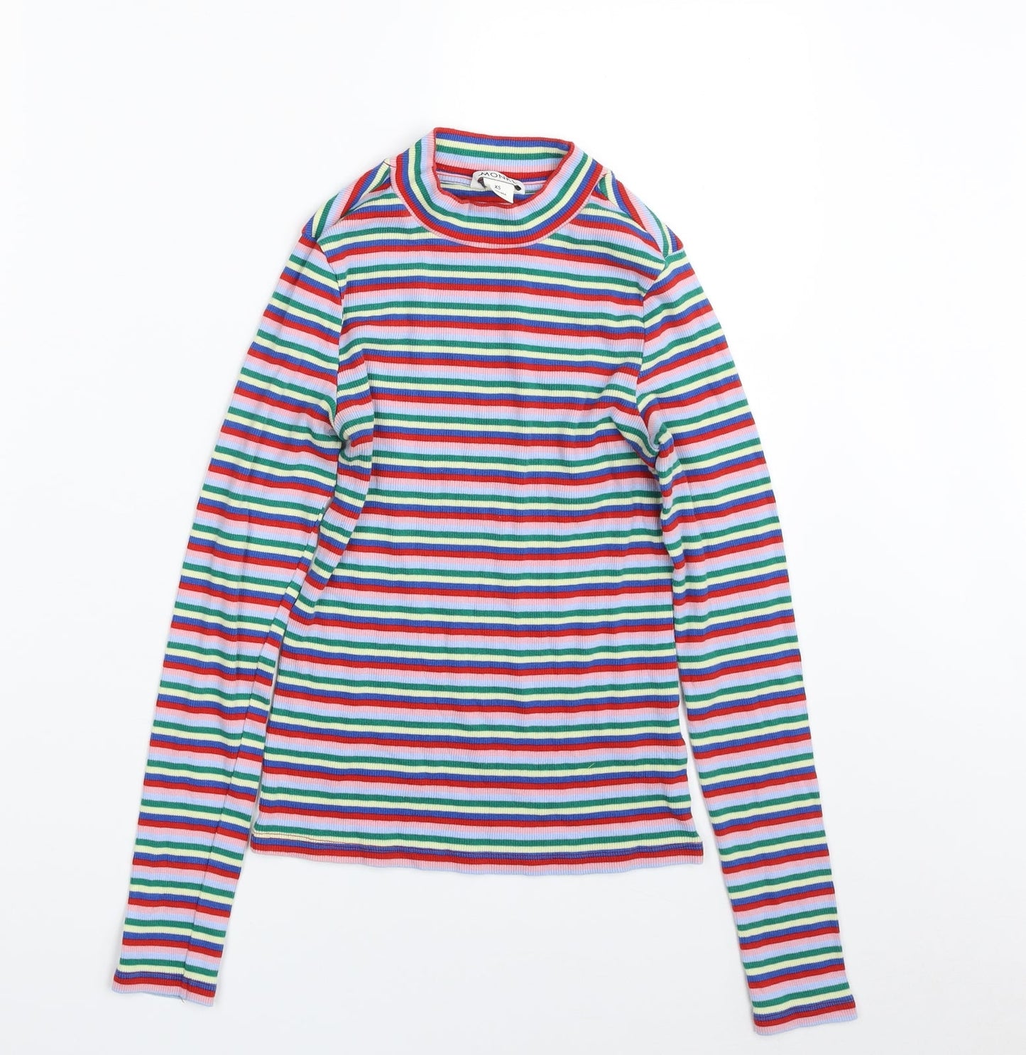 Monki Womens Multicoloured High Neck Striped Cotton Pullover Jumper Size XS