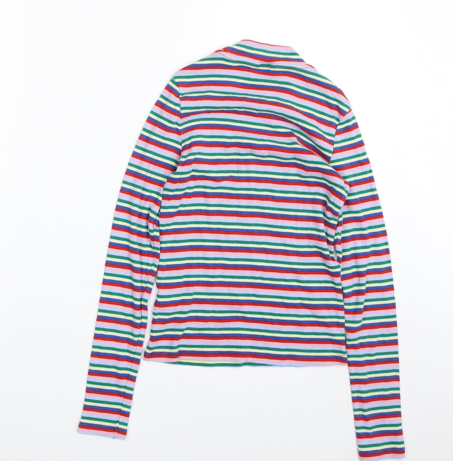 Monki Womens Multicoloured High Neck Striped Cotton Pullover Jumper Size XS