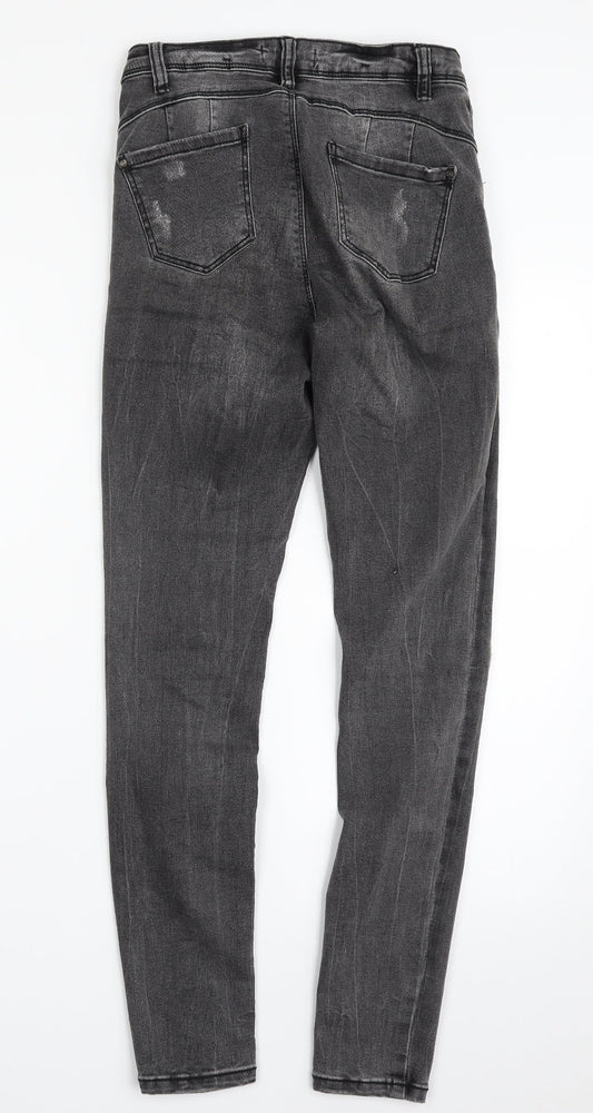 Denim & Co. Womens Grey  Cotton Skinny Jeans Size 8 L27 in Slim Zip