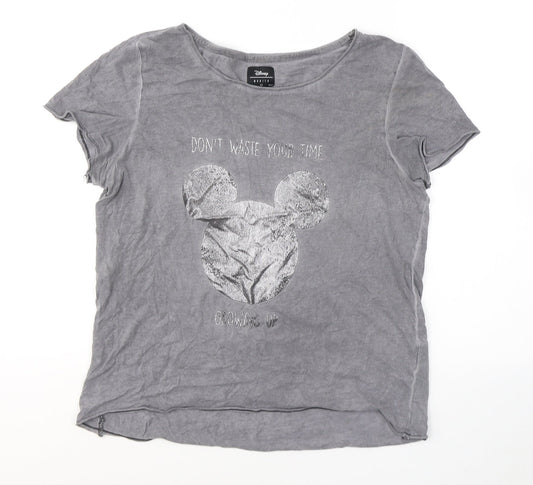Disney Womens Grey  Cotton Basic T-Shirt Size XS Round Neck - Mickey Mouse