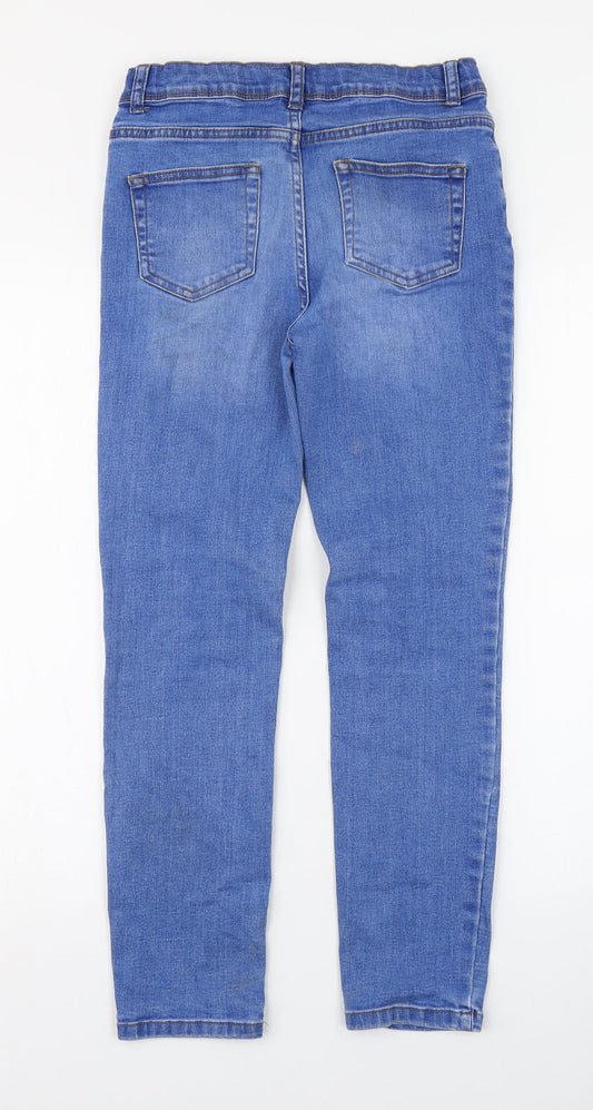 Denim & Co. Girls Blue  Cotton Straight Jeans Size 10-11 Years  Regular Zip