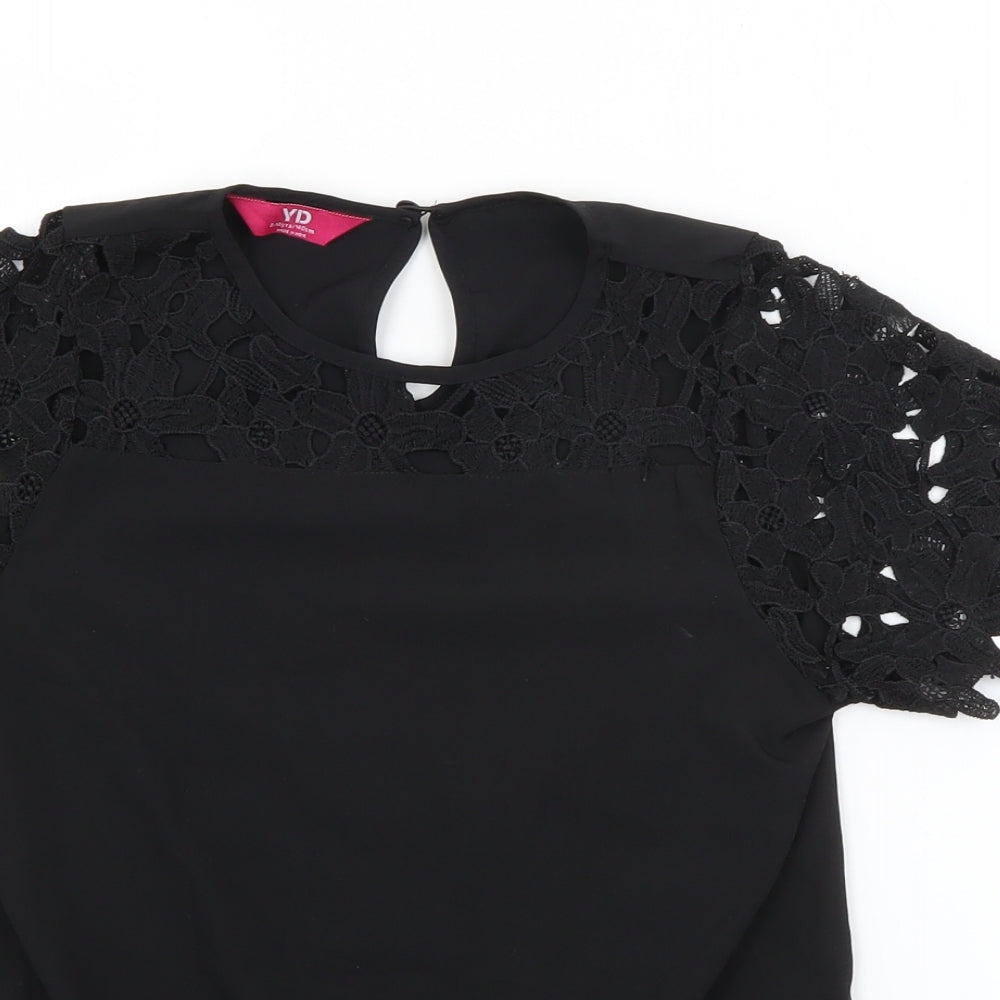 Young Dimension Girls Black  Polyester Basic Blouse Size 9-10 Years Round Neck Button