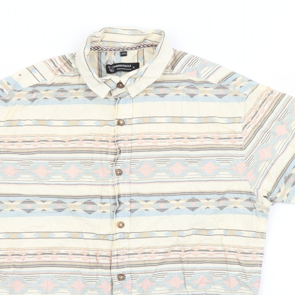 Twisted Soul Mens Beige Geometric Cotton  Button-Up Size S Collared Button