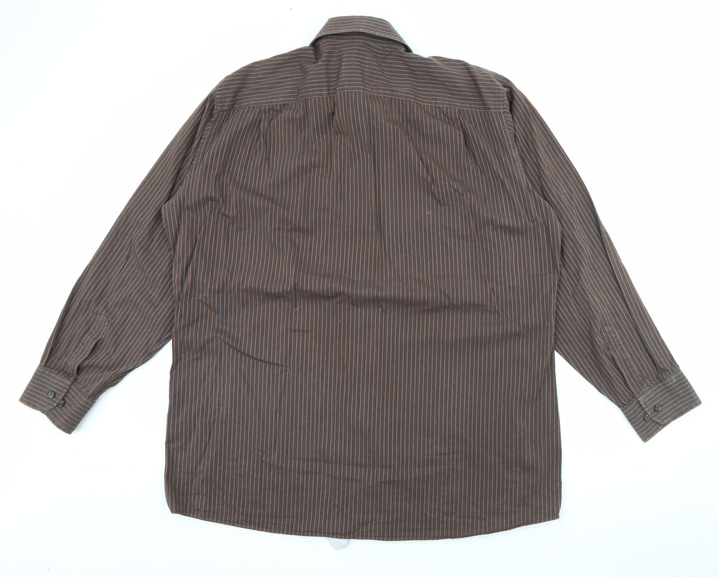 Jousipaita Mens Brown Striped Cotton  Button-Up Size 45 Collared Button