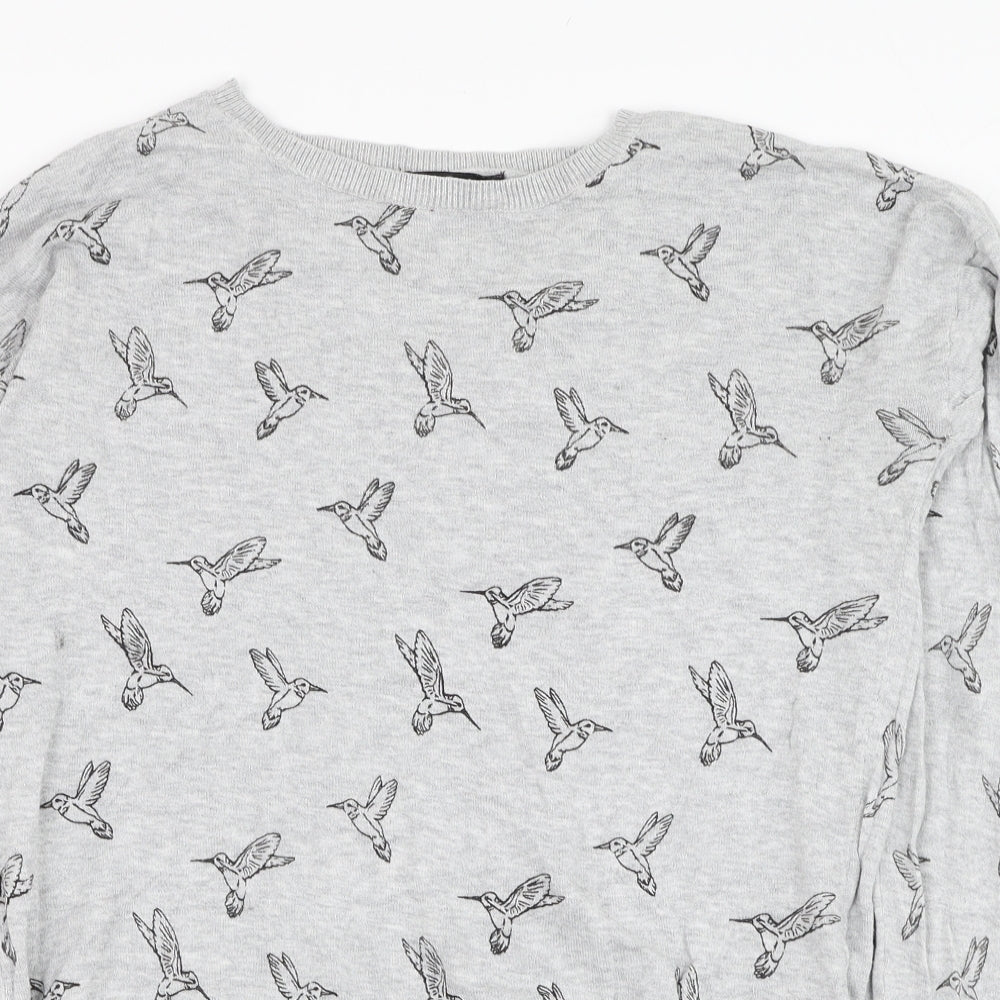 New Look Womens Grey Round Neck  Cotton Pullover Jumper Size 8   - Bird