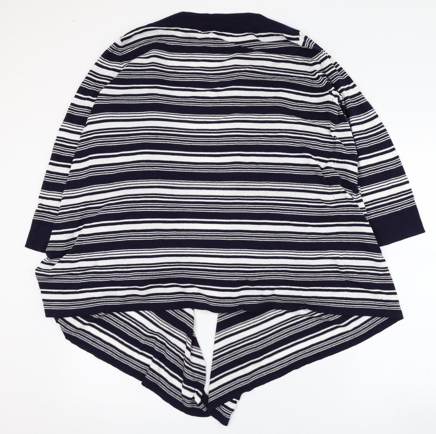 BM Womens Black Square Neck Striped Cotton Cardigan Jumper Size M