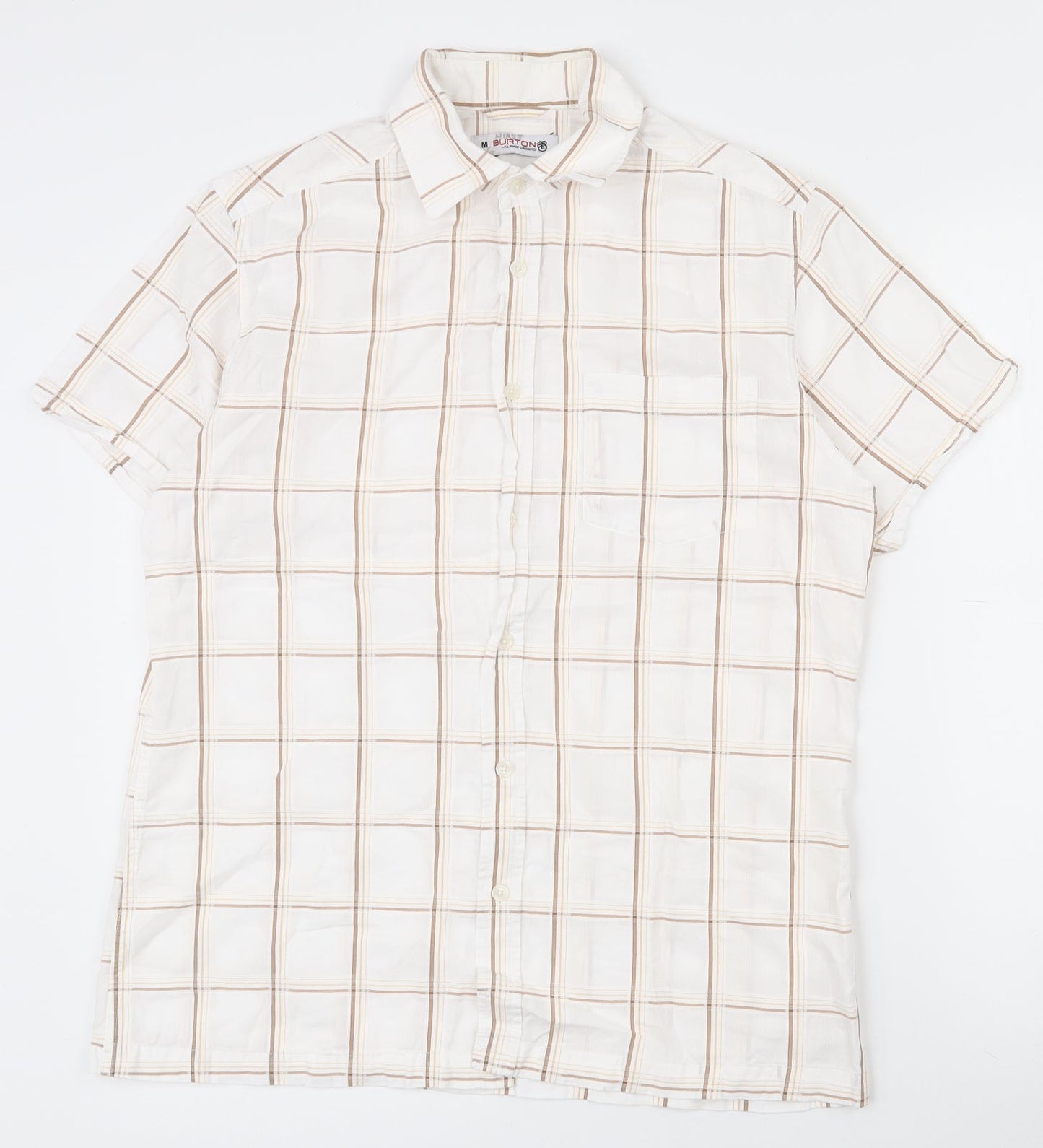 Burton Mens White Plaid Polyester  Button-Up Size M Collared Button