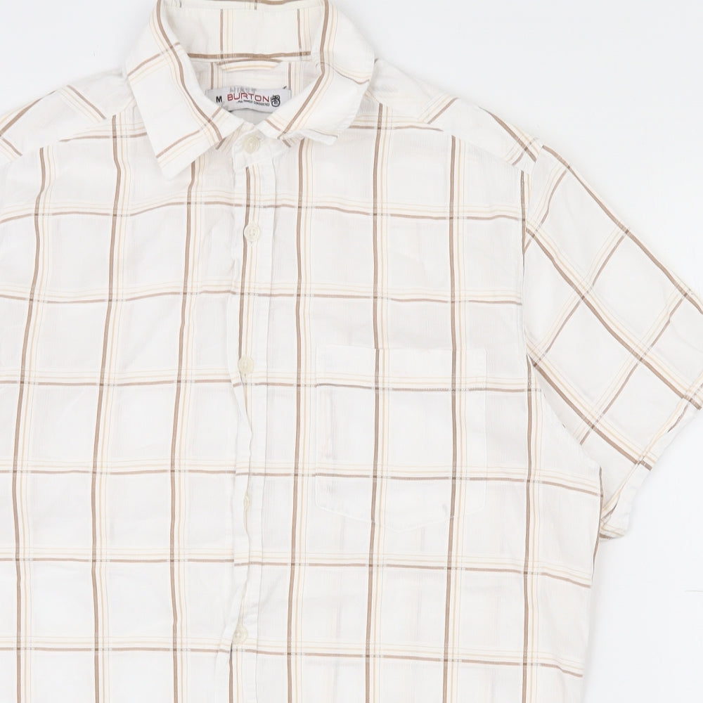 Burton Mens White Plaid Polyester  Button-Up Size M Collared Button