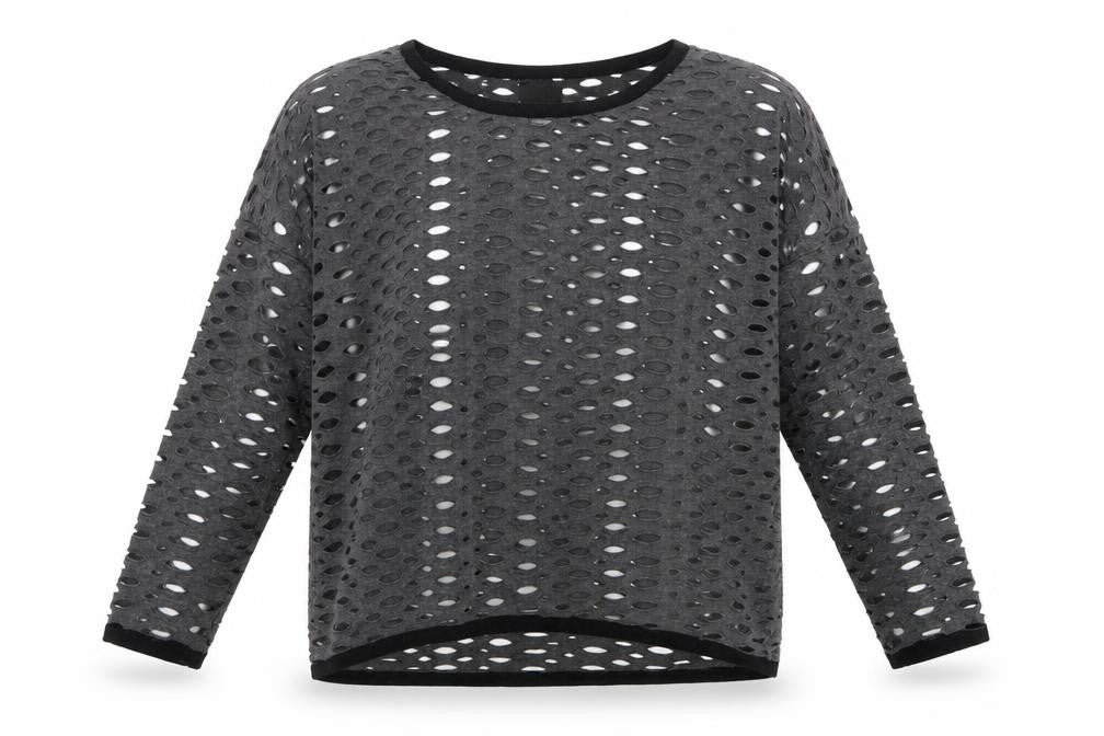 JAVA Womens Grey  Polyester Basic Blouse Size S Crew Neck - Cut Out